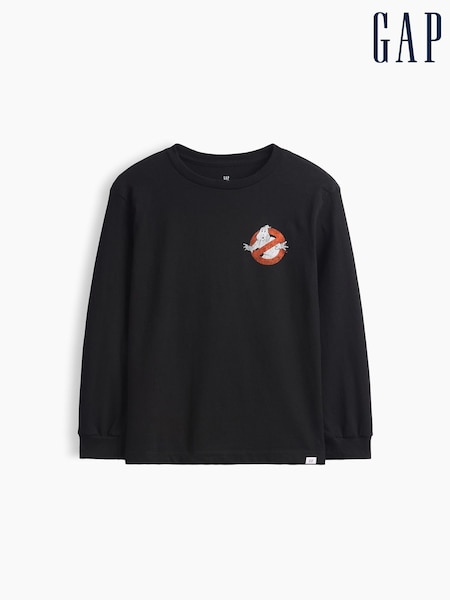 Black Ghostbusters - Gap Relaxed Graphic Long Sleeve T-shirt (4-13yrs)
