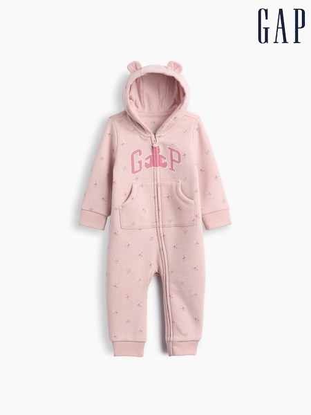 Pink Floral - Gap Vintage Soft Logo Hooded One-piece (0-24mths)