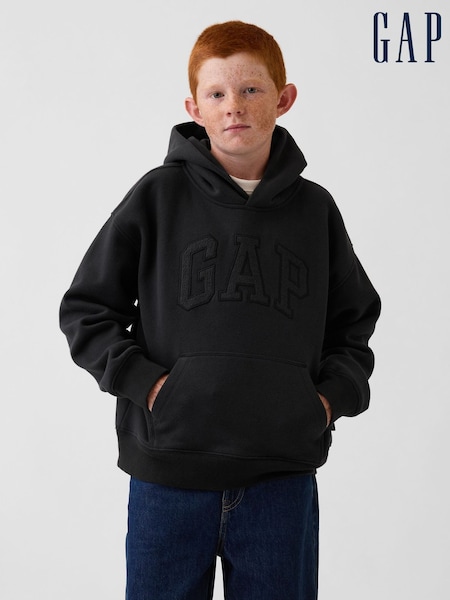 Negru - Gap Relaxed Logo Hanorac cu glugă (4-13yrs)