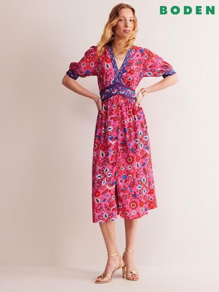 Boden Pink Petite Elsa Midi Tea Dress (E43034) | AED337