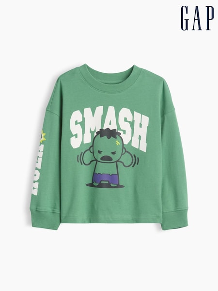 Green The Hulk - Gap Marvel Graphic Long Sleeve T-shirt (6mths-5yrs)