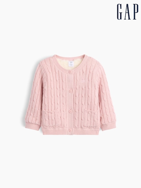 Pink - Gap Sherpa-lined Cable-knit Cardigan (0-24mths)