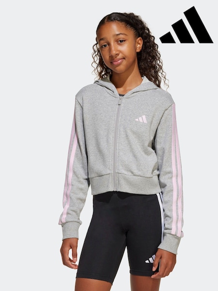 adidas Grey 3 Stripe Essentials Hoodie (E43095) | R$ 325