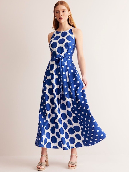 Boden Blue 100% Linen Maxi Halter Dress (E43129) | AED361