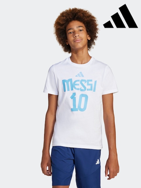adidas White Messi Name and Number Graphic 100% Cotton T-Shirt (E43159) | R$ 225