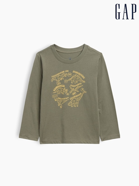 Khaki Green Dinosaur - Gap Graphic Long Sleeve T-shirt (6mths-5yrs)