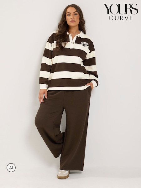 Brown - Yours Curve Collared Stripe Sweatshirt & Jogger Set