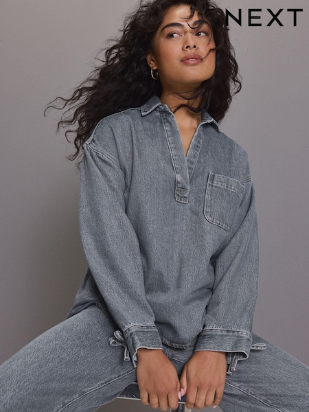 Grau - Relaxed Easy Denim Shirt (E43173) | 24 €