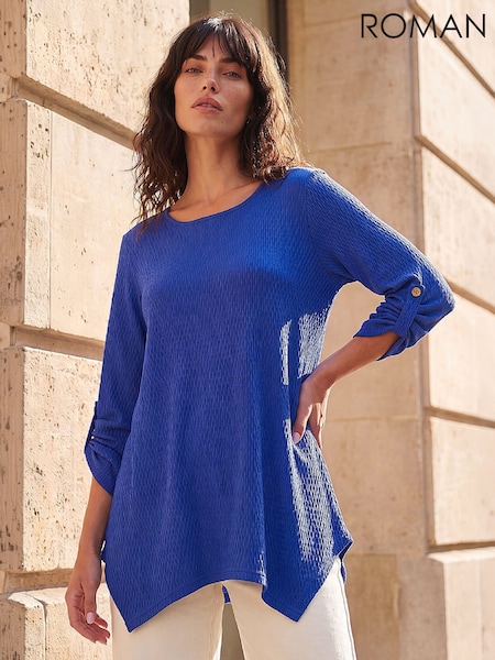 Blue - Roman Textured Plain Tunic
