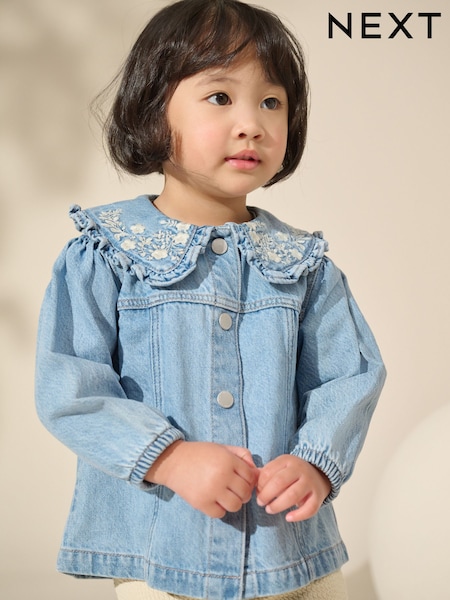 Blue Denim 100% Cotton Embroidered Frill Collar Jacket (3mths-7yrs) (E43357) | R$ 195 - R$ 235