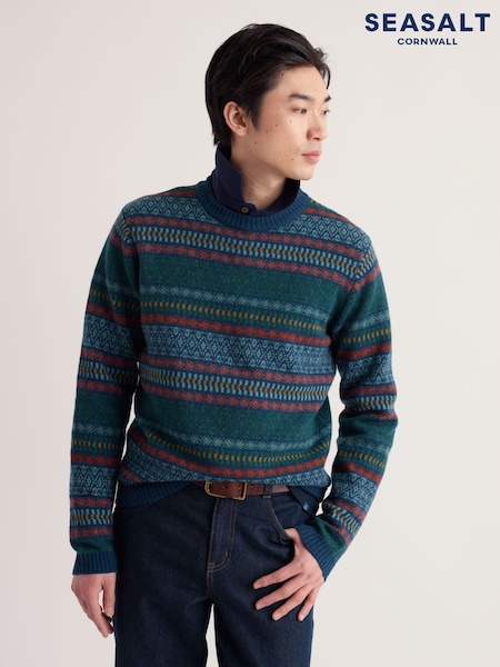 Blue - Regular Seasalt Cornwall Polventon Fairisle Jumper