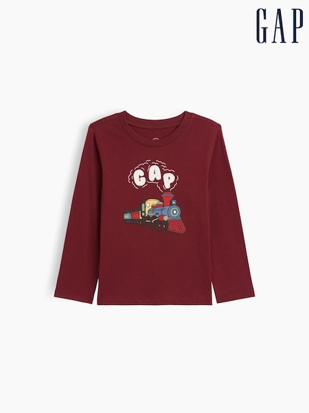 Burgundy Red Train - Gap Graphic Long Sleeve T-shirt (6mths-5yrs)