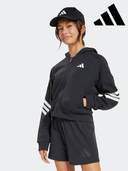 adidas Black Future Icons 3 Stripe Full Zip Hoodie (E43698) | R$ 375