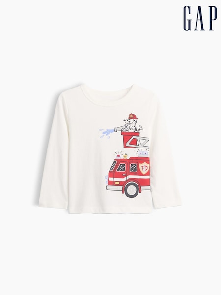 White Fire Engine - Gap Graphic Long Sleeve T-shirt (6mths-5yrs)