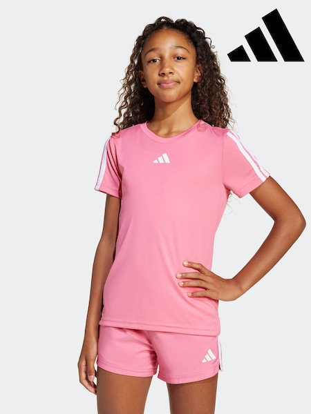 adidas Pink Train Essentials 3 Stripe T-Shirt (E43710) | $21