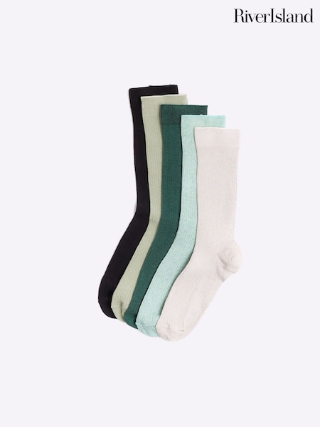River Island Green Ribbed Ankle Socks 5 Pack (E43730) | €12