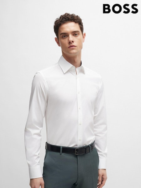 BOSS White Slim-Fit Easy-Iron Stretch-Cotton Poplin Shirt (E43774) | €79