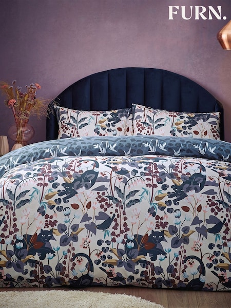 Furn Dusky Blue Midnight Panther Floral Duvet Cover Set (E43828) | €27 - €51