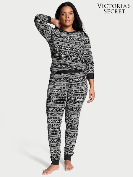 Victoria's Secret Black Fair Isle Thermal Long Pyjama Set (E44032) | €27