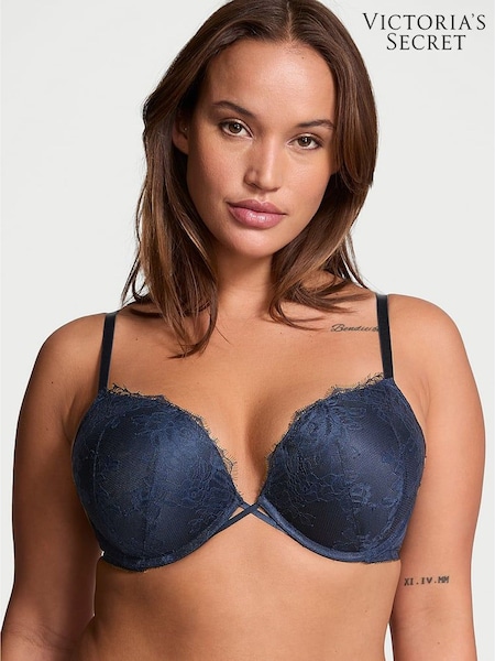 Victoria's Secret Dark Twilight Blue Bombshell Add 2 Cups Push Up Rose Lace Bra (E44035) | €27