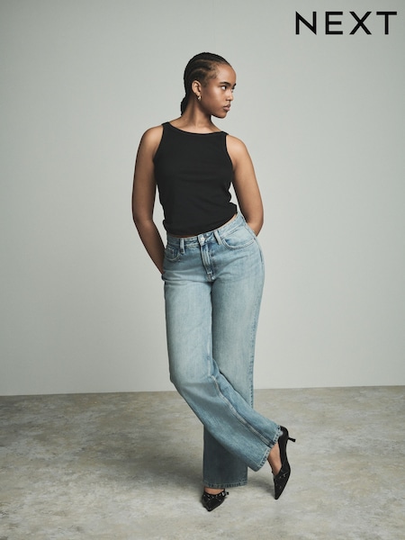 Mid Blue Hourglass Baggy 100% Cotton Wide Leg Jeans (E44047) | €26