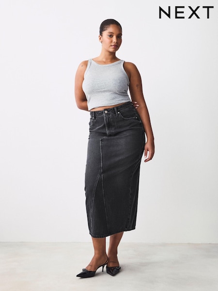 Black Hourglass Maxi Back Split Denim 100% Cotton Skirt (E44058) | $28