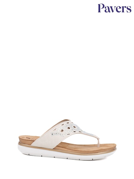 Pavers Beige Embellished Toe-Post Sandals (E44104) | €47