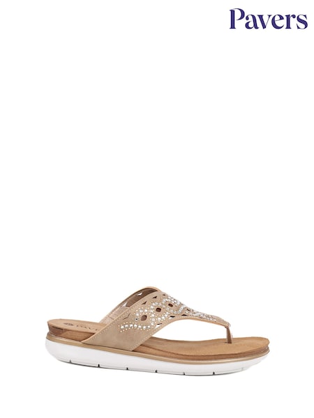 Pavers Natural Embellished Toe-Post Sandals (E44108) | €47