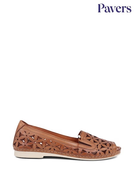 Pavers Tan Leather Cut Out Detail Pumps (E44109) | $75