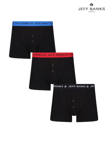 Jeff Banks Black Classic Button Fly Boxers With Pop Colour Waistband (E44112) | €23
