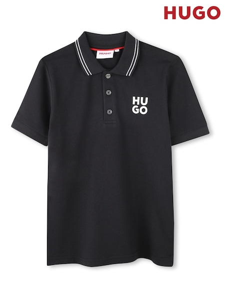 HUGO Black Square Chest Logo Short Sleeve Polo Shirt (E44193) | ₪226 - ₪277