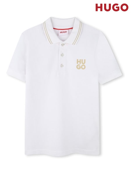HUGO White Square Chest Logo Short Sleeve Polo Shirt (E44195) | ₪226 - ₪277