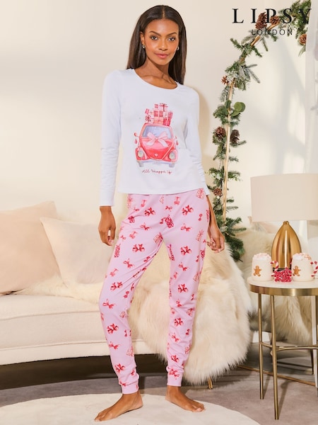 Lipsy White Christmas Jersey Pyjama Trousers Set (E44277) | €17
