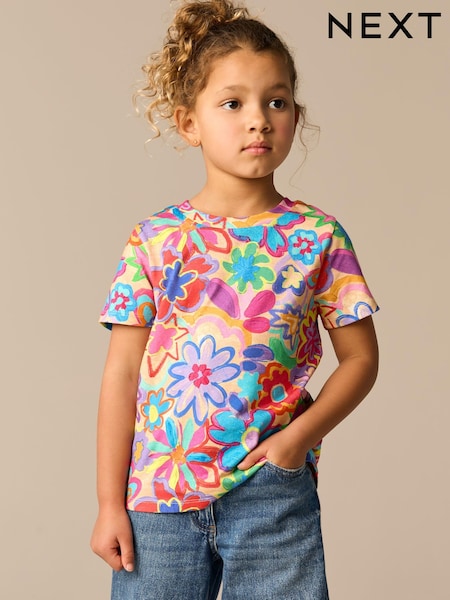 Multi Rainbow Floral Print T-Shirt (3-16yrs) (E44328) | 185 UAH - 309 UAH