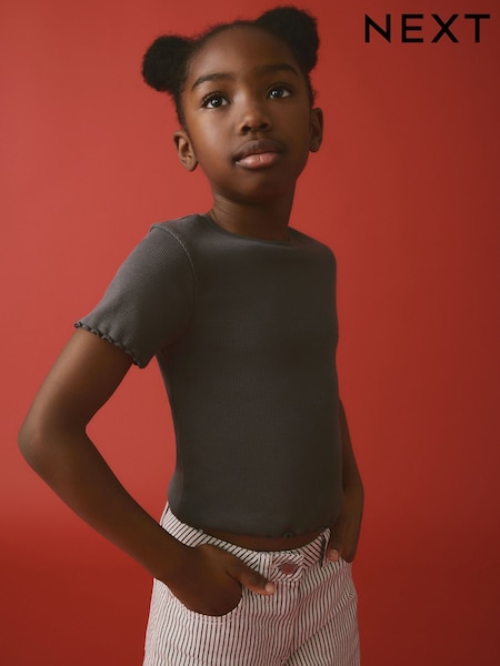 Charcoal Grey Ribbed T-Shirt (3-16yrs) (E44335) | €6 - €10