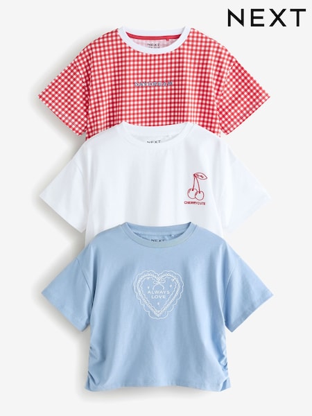 Rot/Blau/Weiß - Ruche Side Embroidered 100% Cotton T-Shirts 3 Pack (3-16yrs) (E44339) | 24 € - 33 €