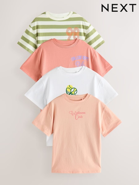 Orange/White/Green 100% Cotton Sports Slogan Oversized T-Shirts 4 Pack (3-16yrs) (E44340) | €29 - €37