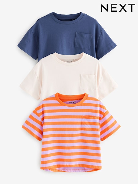 Blue/Orange/Ecru - Boxy Stripe T-Shirts 3 Pack (3-16yrs) (E44342) | 22 € - 30 €