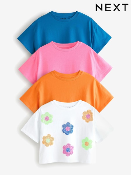 Brillante multicolor - 100% Cotton Sequin Flowers Boxy T-Shirts 4 Pack (3-16yrs) (E44343) | 29 € - 37 €