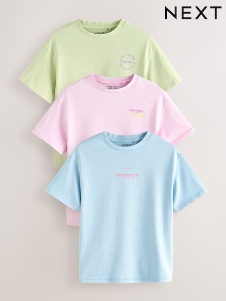 Rosa, azul y verde - Washed Oversized Graphic T-Shirts 3 Pack (3-16yrs) (E44344) | 28 € - 36 €