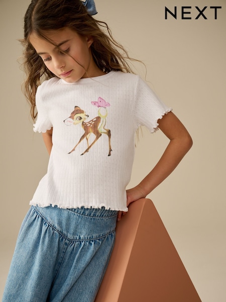 Ecru Pointelle Bambi License 100% Cotton T-Shirt (3-16yrs) (E44365) | €8 - €11.50