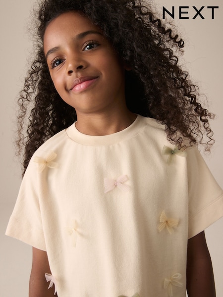 Ecru Boxy Bows T-Shirt (3-16yrs) (E44401) | €10 - €17