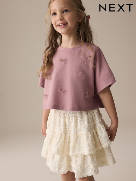 Lilac Purple 100% Cotton Boxy Bows T-Shirt (3-16yrs) (E44403) | EGP420 - EGP720