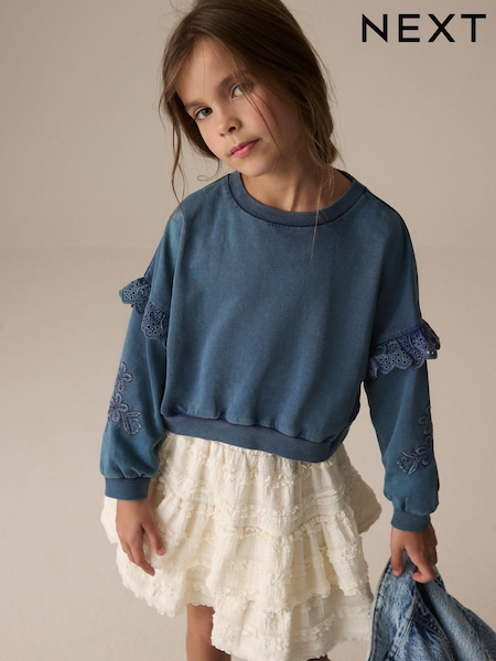 Denim 100% Cotton Embroidered Boxy Long Sleeve Sweatshirt (3-16yrs) (E44405) | R$ 155 - R$ 215
