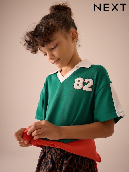 Green Boxy Varsity T-Shirt (3-16yrs) (E44407) | 34 QAR - 51 QAR