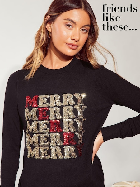 Friends Like These Black Merry Christmas Christmas Jumper. (E44414) | AED84