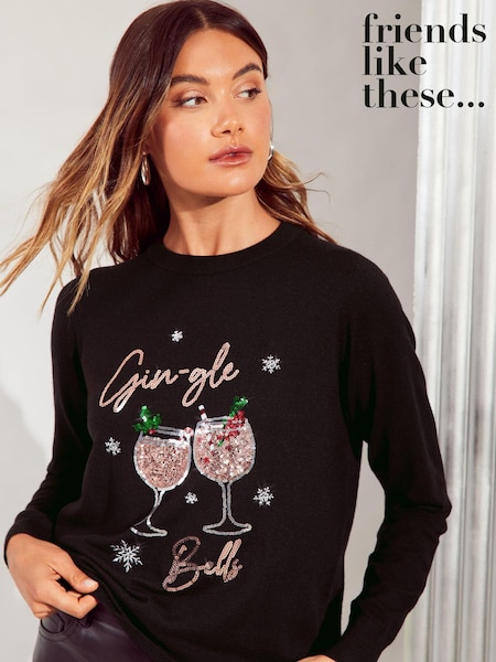 Friends Like These Black Gingle Bell Christmas Jumper. (E44417) | €28