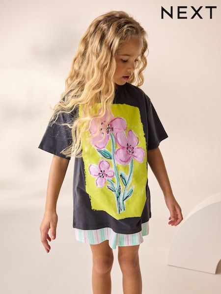 Charcoal Grey Oversized Sequin Graphic Print T-Shirt (3-16yrs) (E44436) | 453 UAH - 659 UAH
