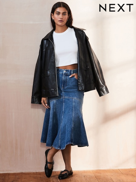 Mid Blue 100% Cotton Denim Fishtail Midi Skirt (E44544) | kr536