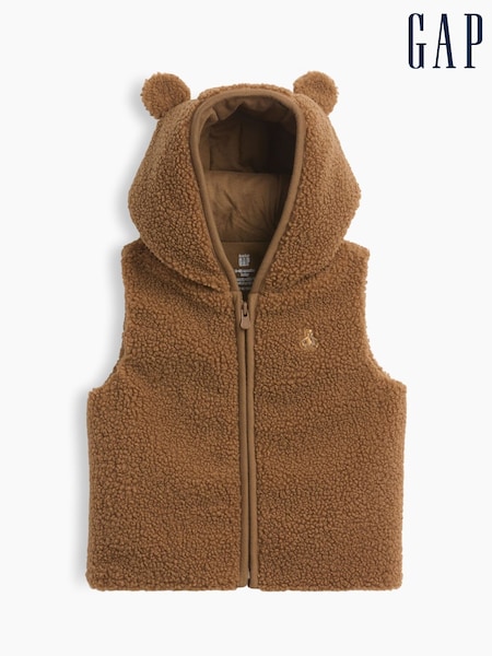 Brown - Gap Sherpa Hooded Bear Zip-up Jacket (0-24mths)